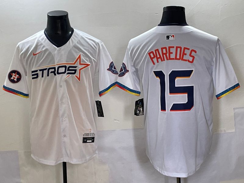 Men Houston Astros #15 Paredes White Fourth generation Joint Name 2025 Nike MLB Jersey style 7->houston astros->MLB Jersey